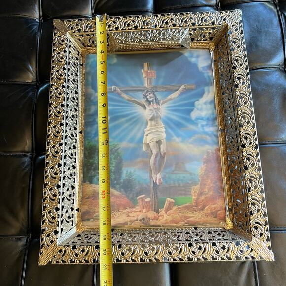 Vintage Underwriter laboratories illuminated frame Light Jesus 3D Filagree Brass - Picture 12 of 13